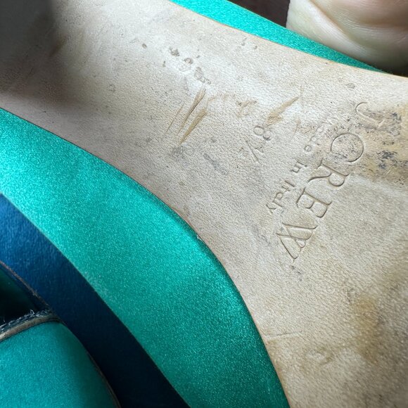 J.Crew Satin Green & Black Leather Chunky Heels - 4” - Picture 5 of 6